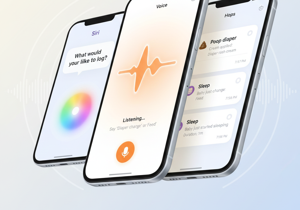 Hops tracking flow showing confirmation, voice capture, and result